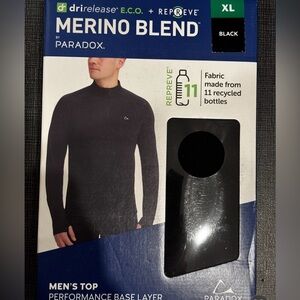 Paradox Men’s 1/4 Zip Merino Blend Performance Base Layer Top Black, Extra Large